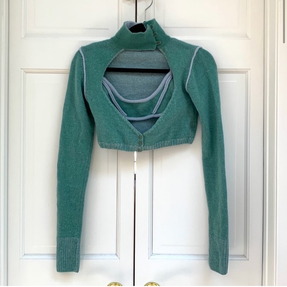 Danielle Guizio Cut Out Cardigan and Exposed Seam Bra Set - Picture 2 of 8